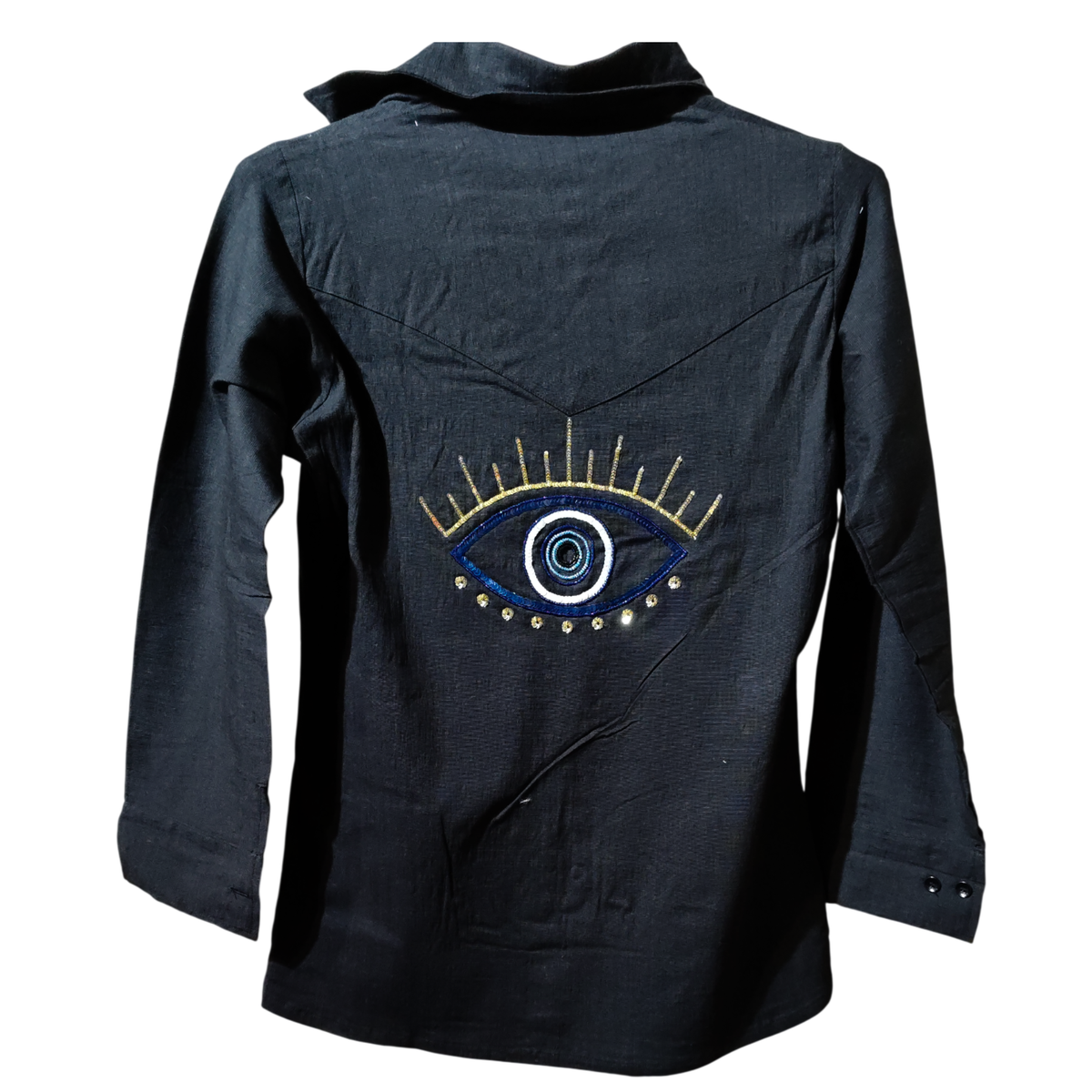 Black Evil Eye Embroidered Shirt for Women & Girls