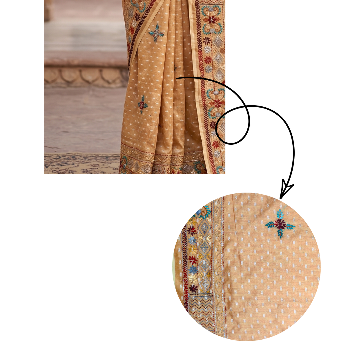 Champagne Gold Embroidered Saree with Geometric Handworked Pallu