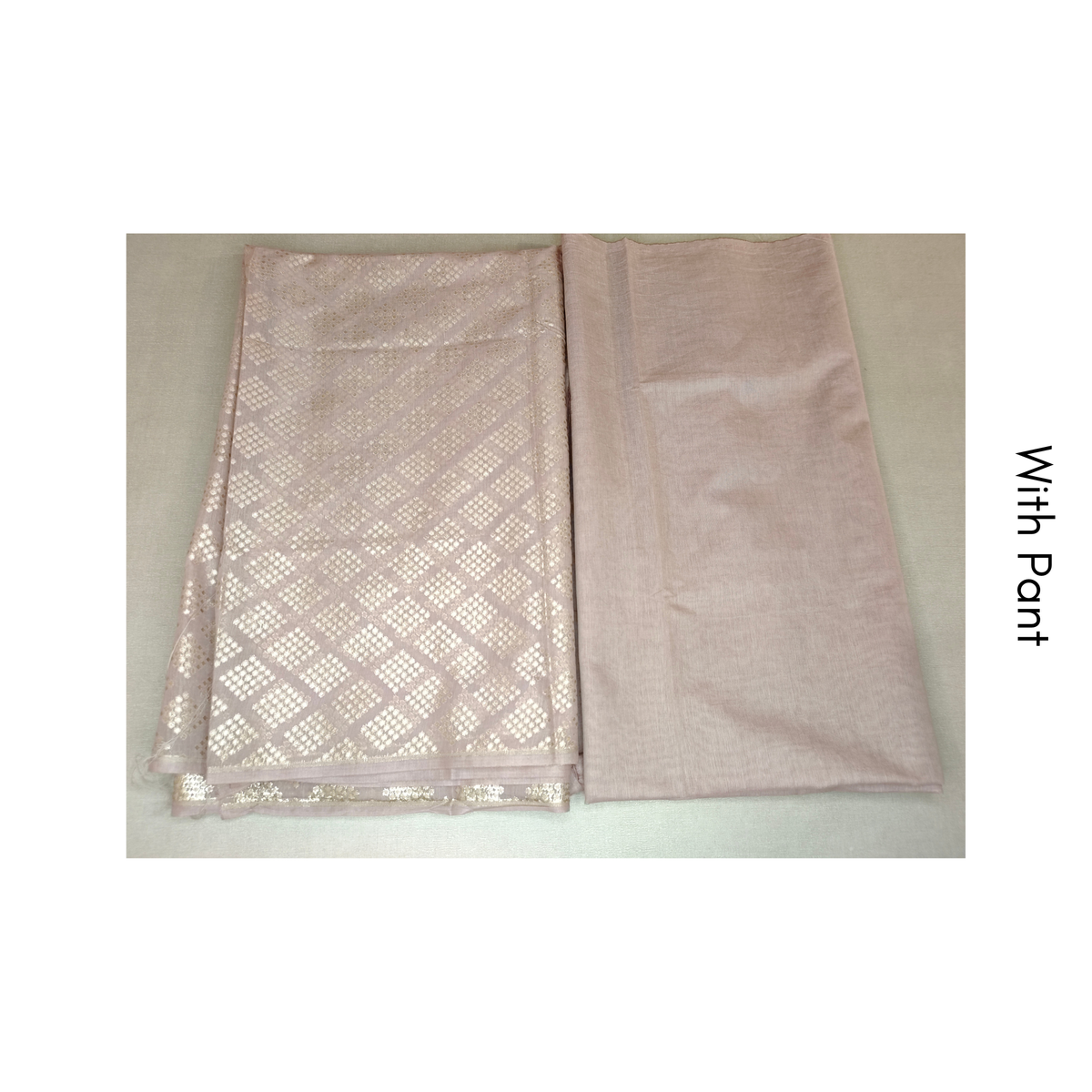 Premium Dhaka Cotton Unstitched Suit Material with Geometric Woven Design & Zari Border Dupatta & Pant
