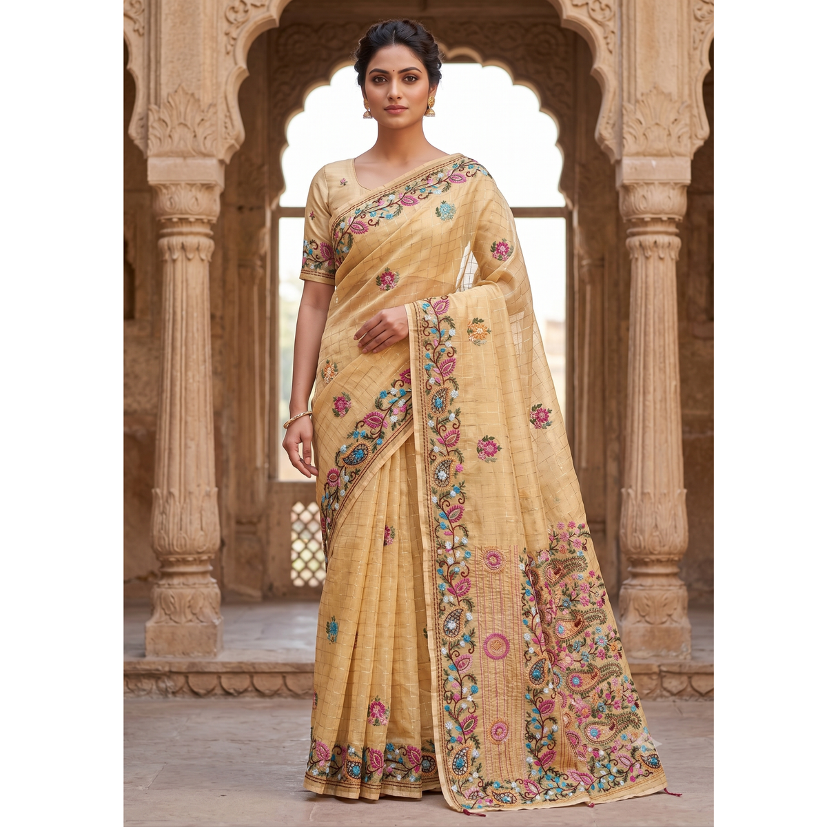 Iwishh Embroidered Saree with Rich Handworked Pallu
