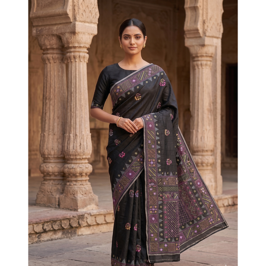 Iwishh Hand-Embroidered Chanderi Saree