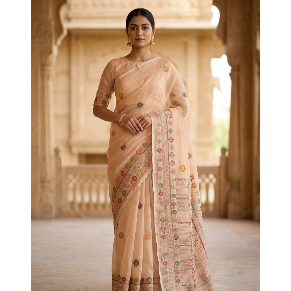 Iwishh Hand-Embroidered Chanderi Saree