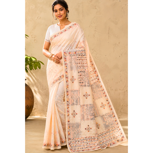 Iwishh Hand-Embroidered Chanderi Saree