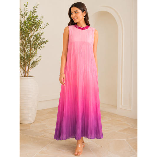 Women's Ombre Pleated Maxi Dress