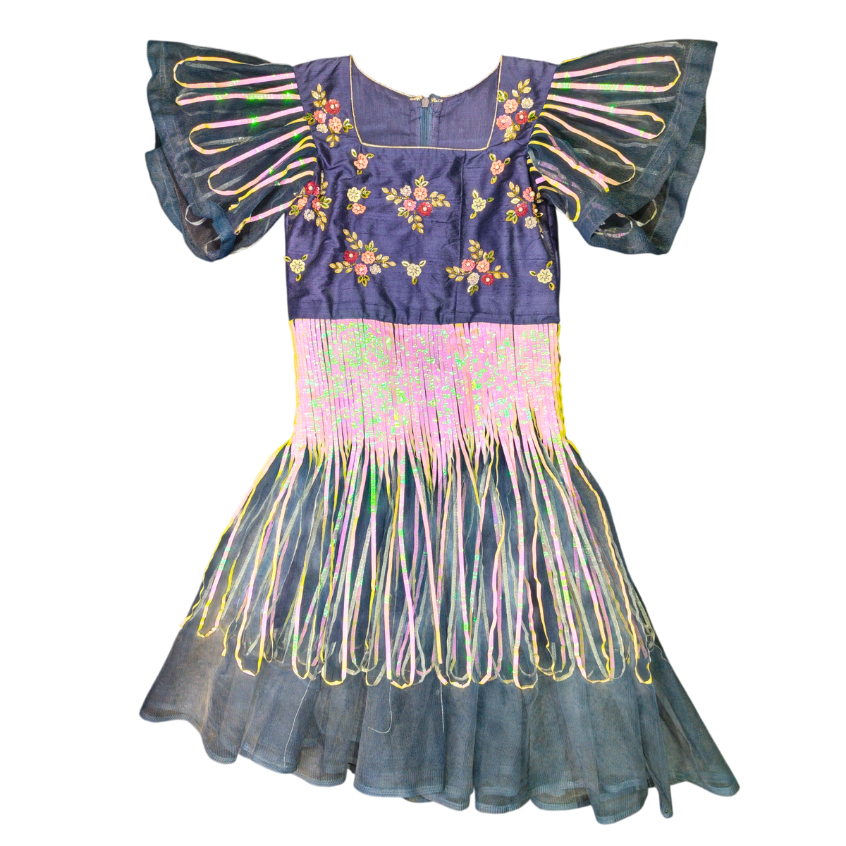 Midnight Bloom Fringe Party Dress
