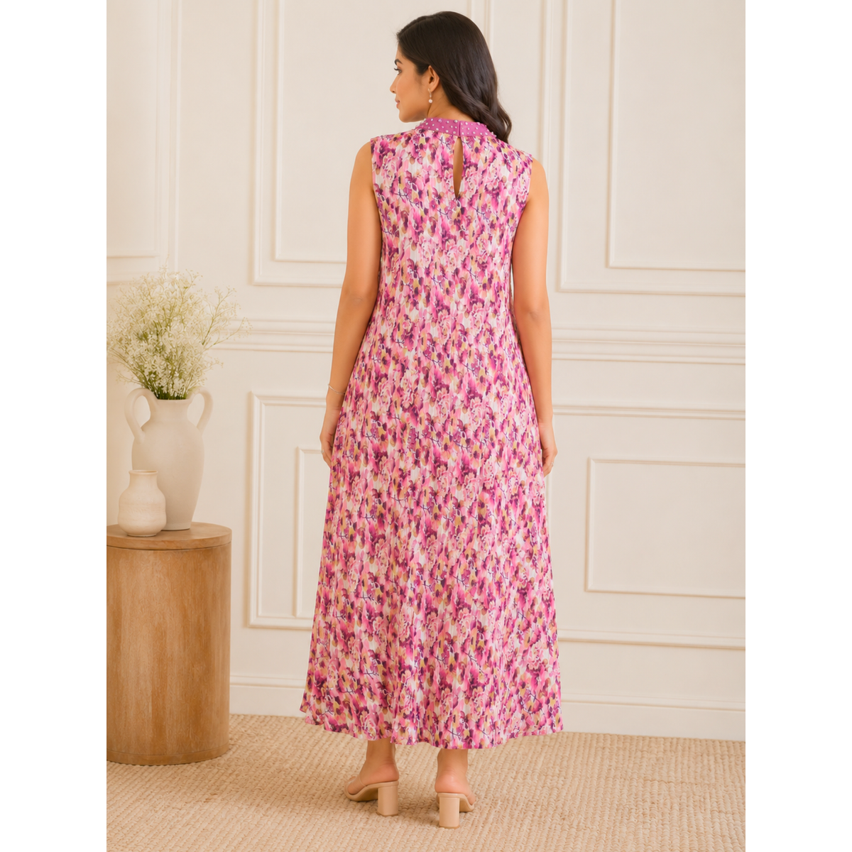 Women's Floral Pleated Maxi Dress
