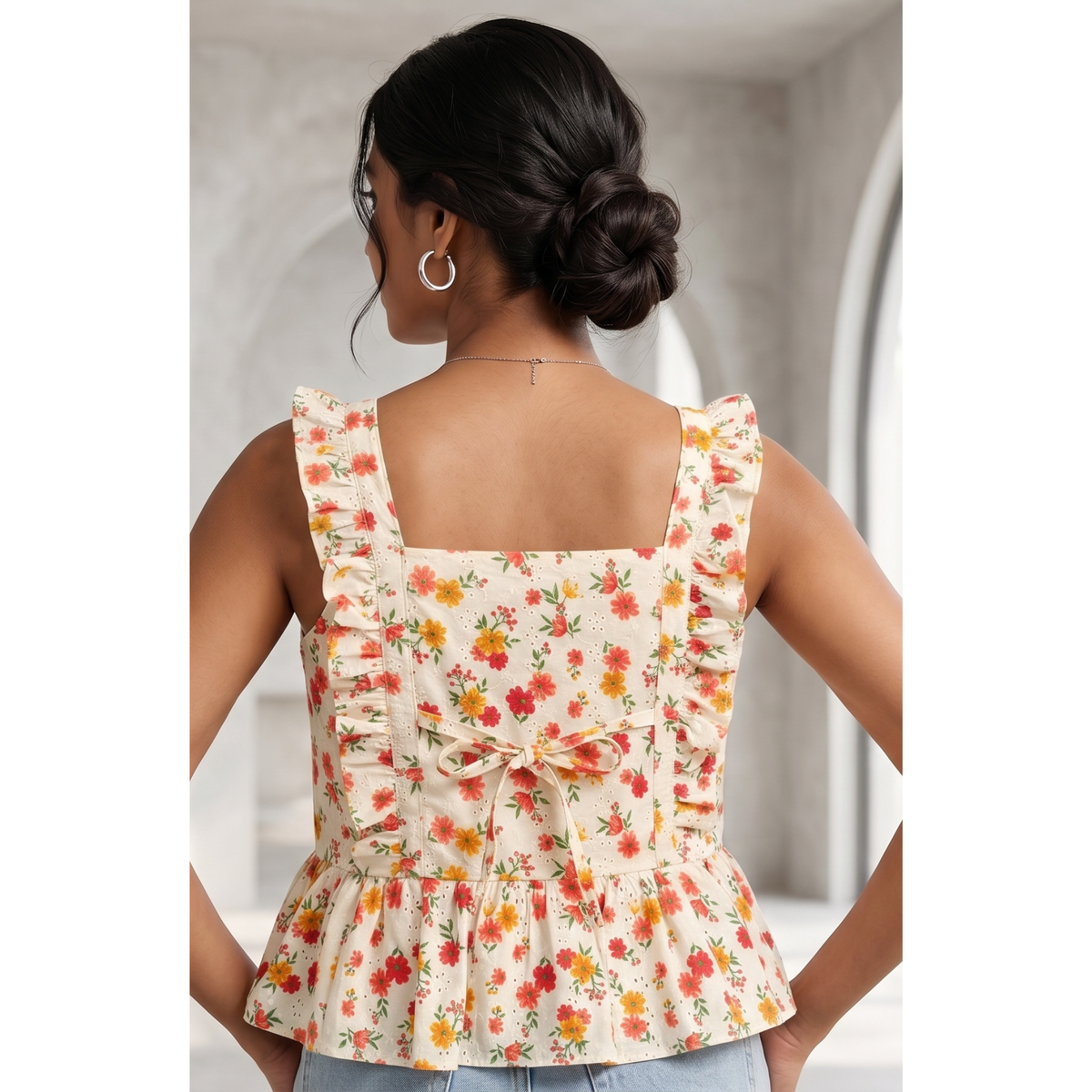 Girls Floral Ruffle Peplum Top