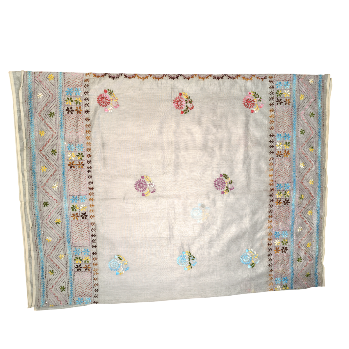 Iwishh Hand-Embroidered Chanderi Light Grey Saree