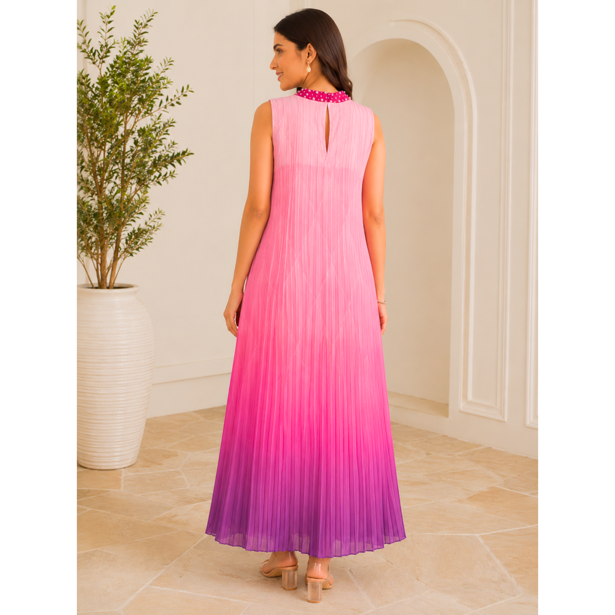 Women's Ombre Pleated Maxi Dress