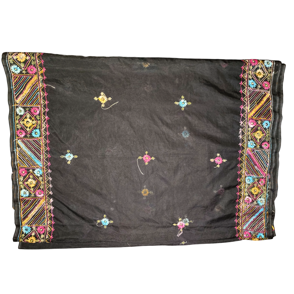 Iwishh Hand-Embroidered Black Chanderi Saree