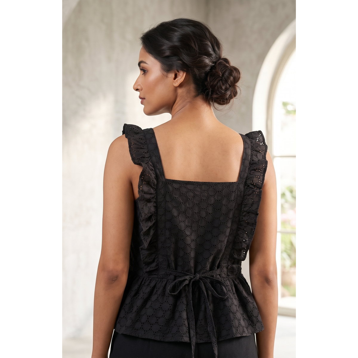 Women's Black Ruffle Peplum Top