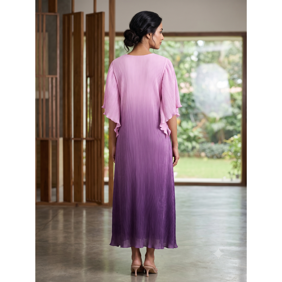 Women's Ombre Pleated Midi Purple Dress