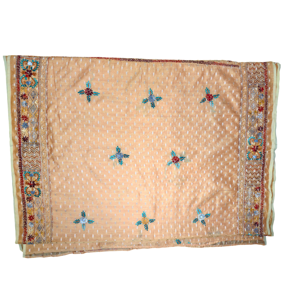 Champagne Gold Embroidered Saree with Geometric Handworked Pallu