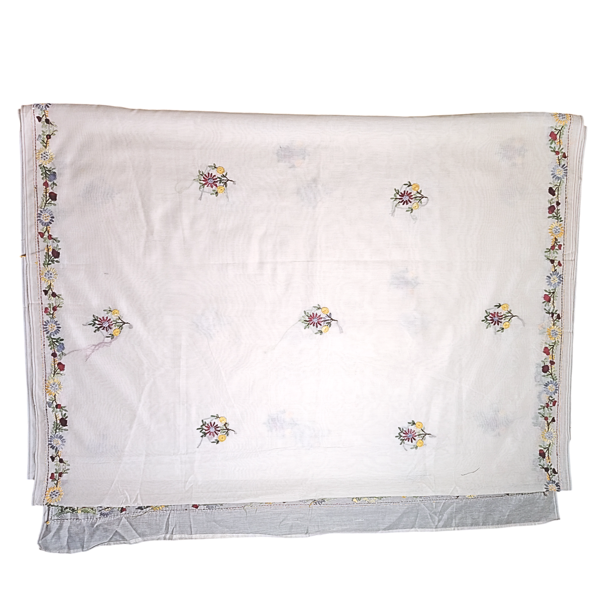 Iwishh Hand-Embroidered Chanderi White Saree
