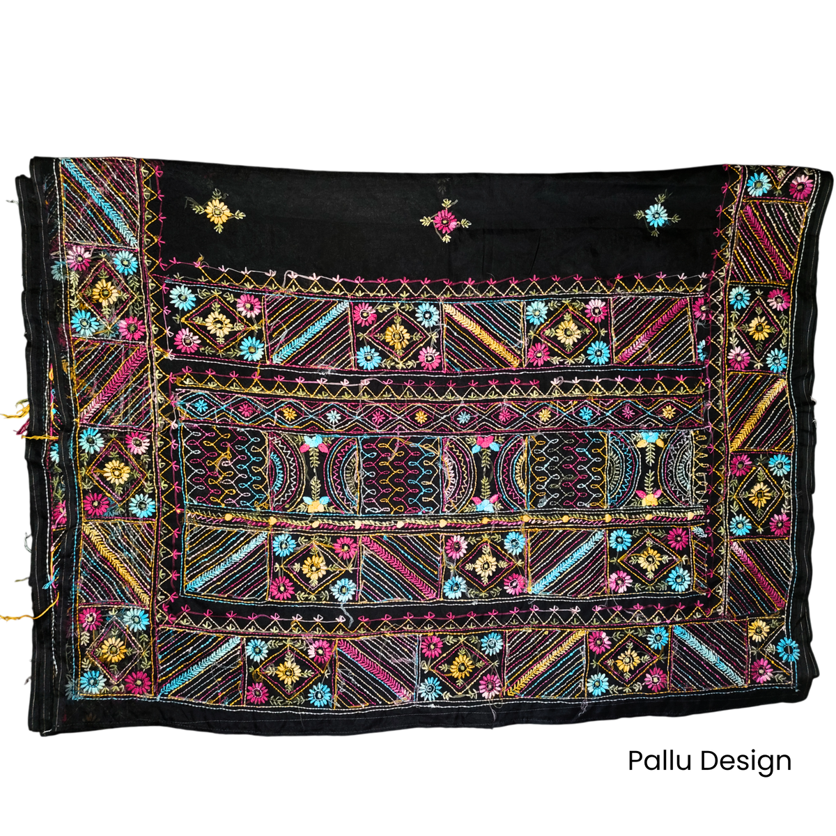 Iwishh Hand-Embroidered Black Chanderi Saree