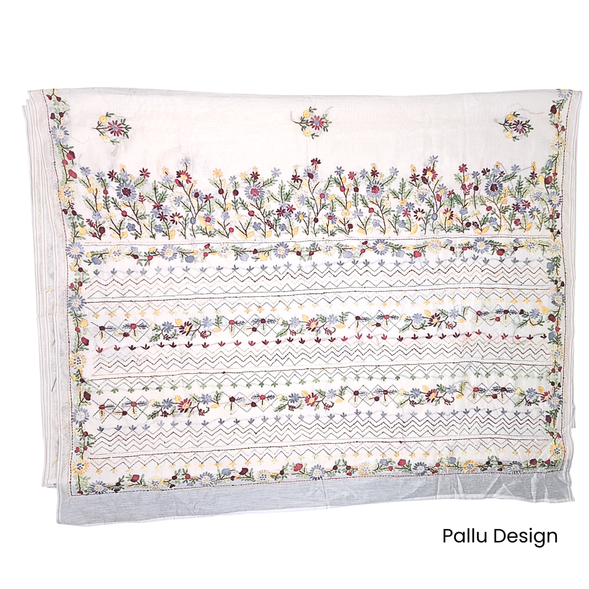 Iwishh Hand-Embroidered Chanderi White Saree