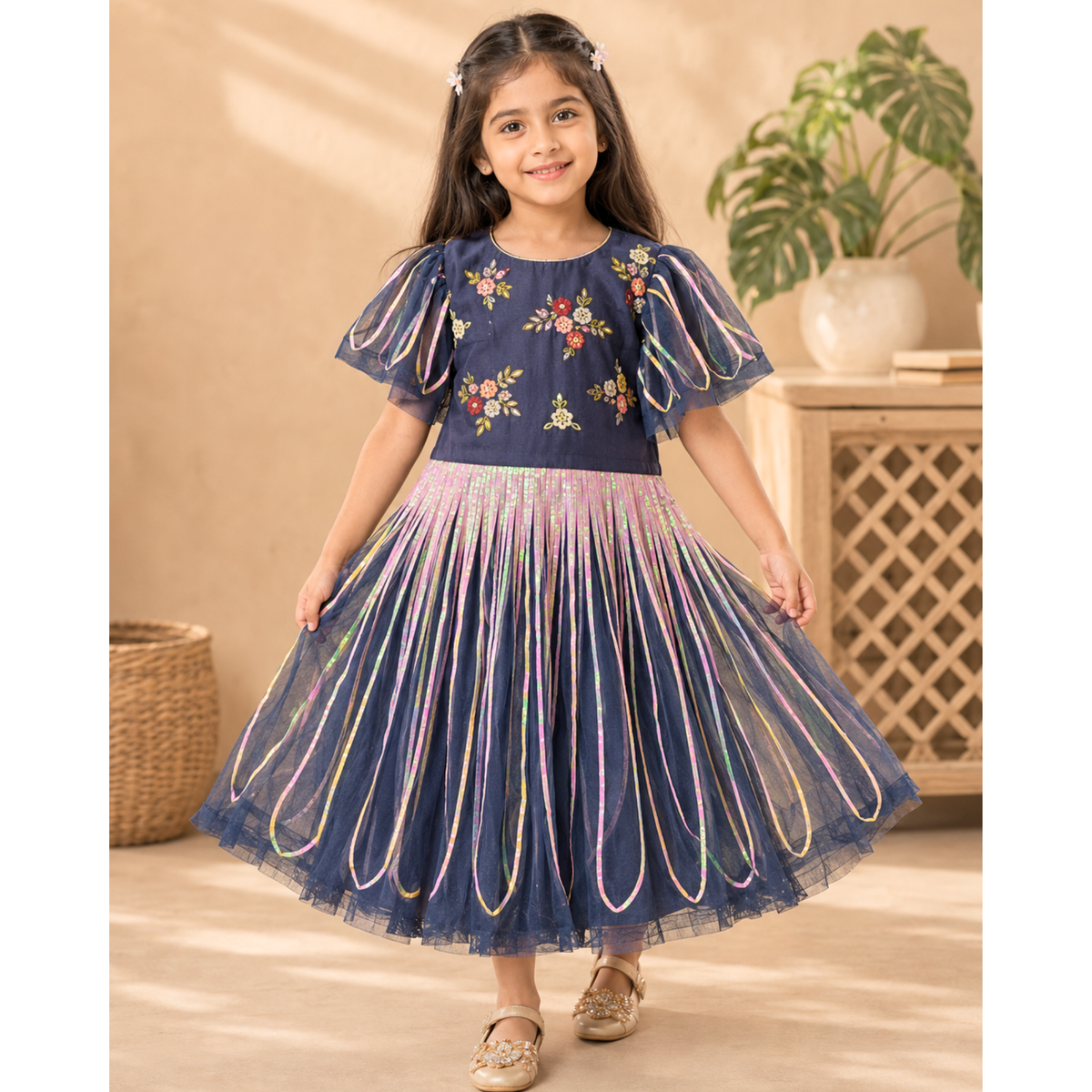 Midnight Bloom Fringe Party Dress