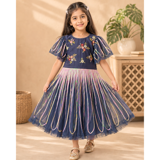Midnight Bloom Fringe Party Dress