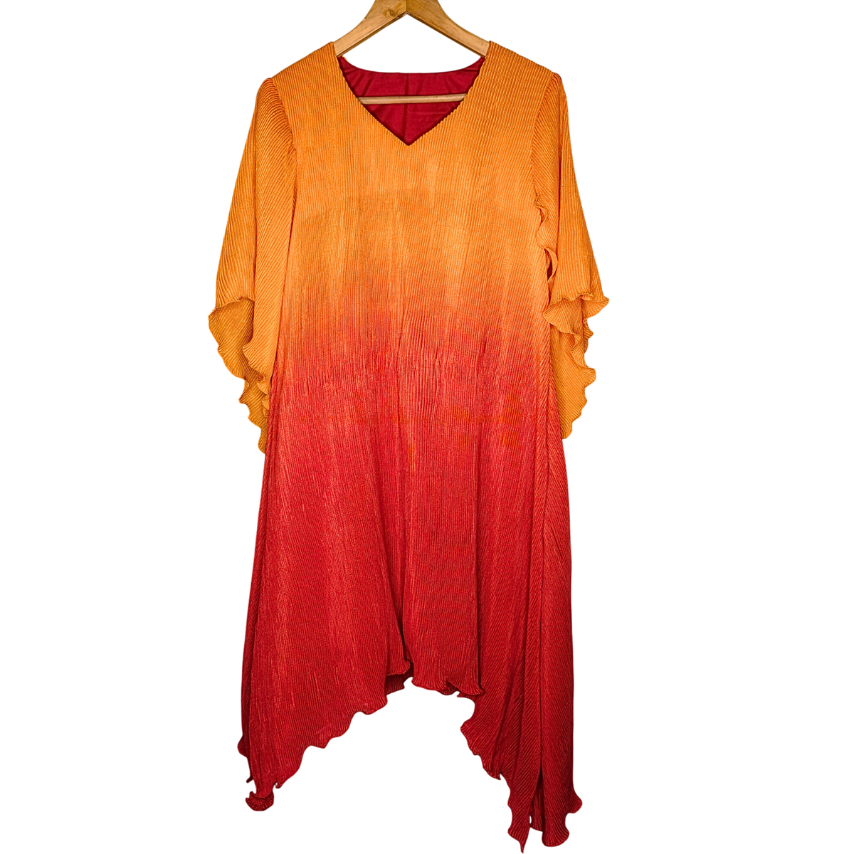 Women's Ombre Pleated Midi Red Dress