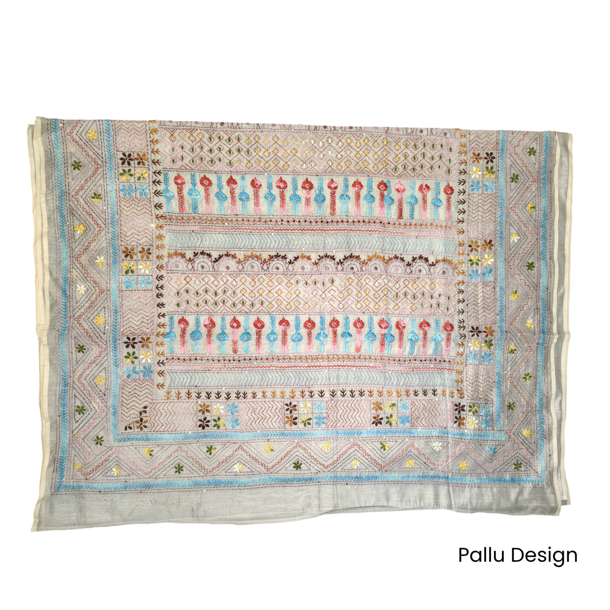 Iwishh Hand-Embroidered Chanderi Light Grey Saree
