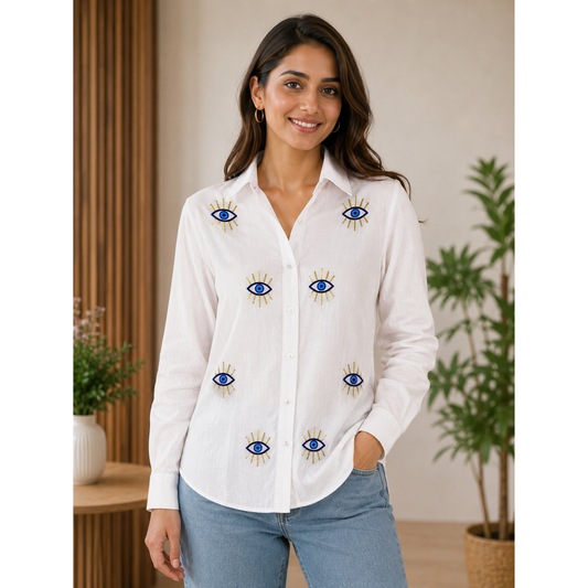 Evil Eye Embroidered Shirt for Women & Girls