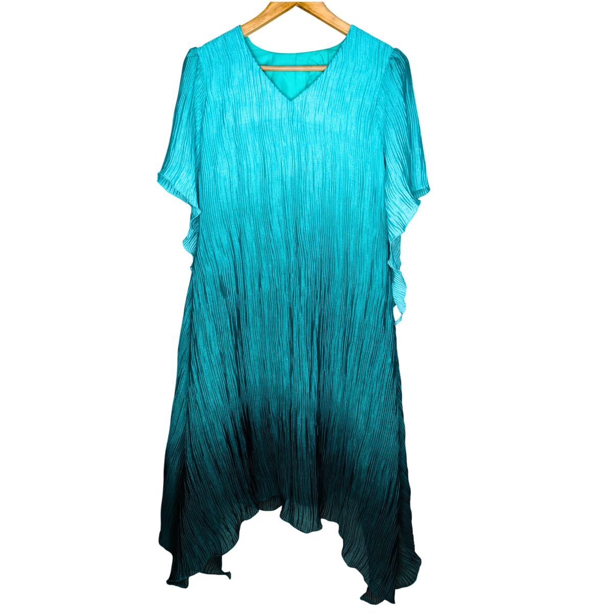 Women's Ombre Pleated Midi Aqua Blue Dress