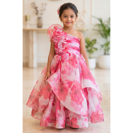 Blush Blossom One-Shoulder Party Dress