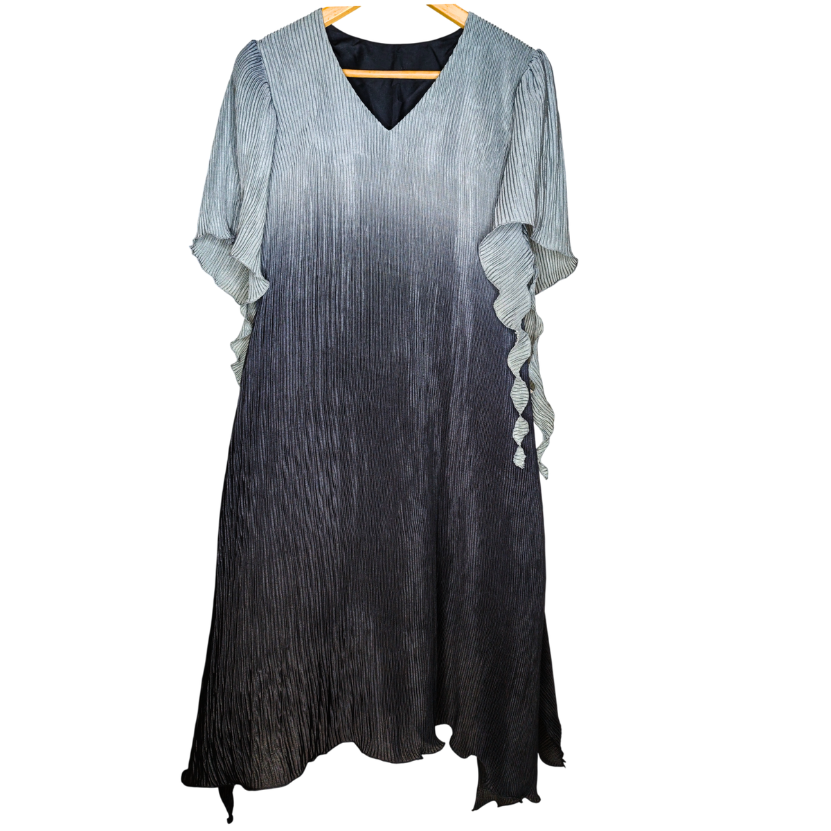 Women's Ombre Pleated Midi Silver Grey Dress