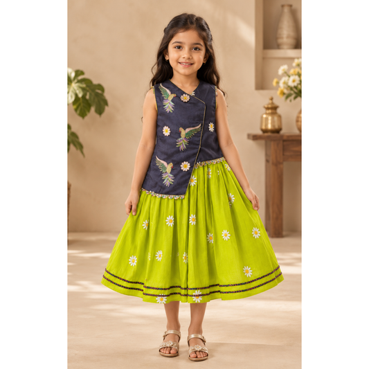 Hummingbird Bloom Flared Dress for Girls