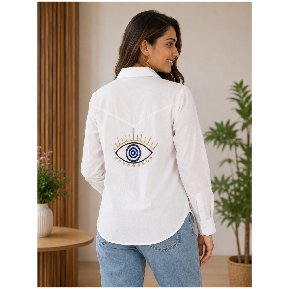 Evil Eye Embroidered Shirt for Women & Girls