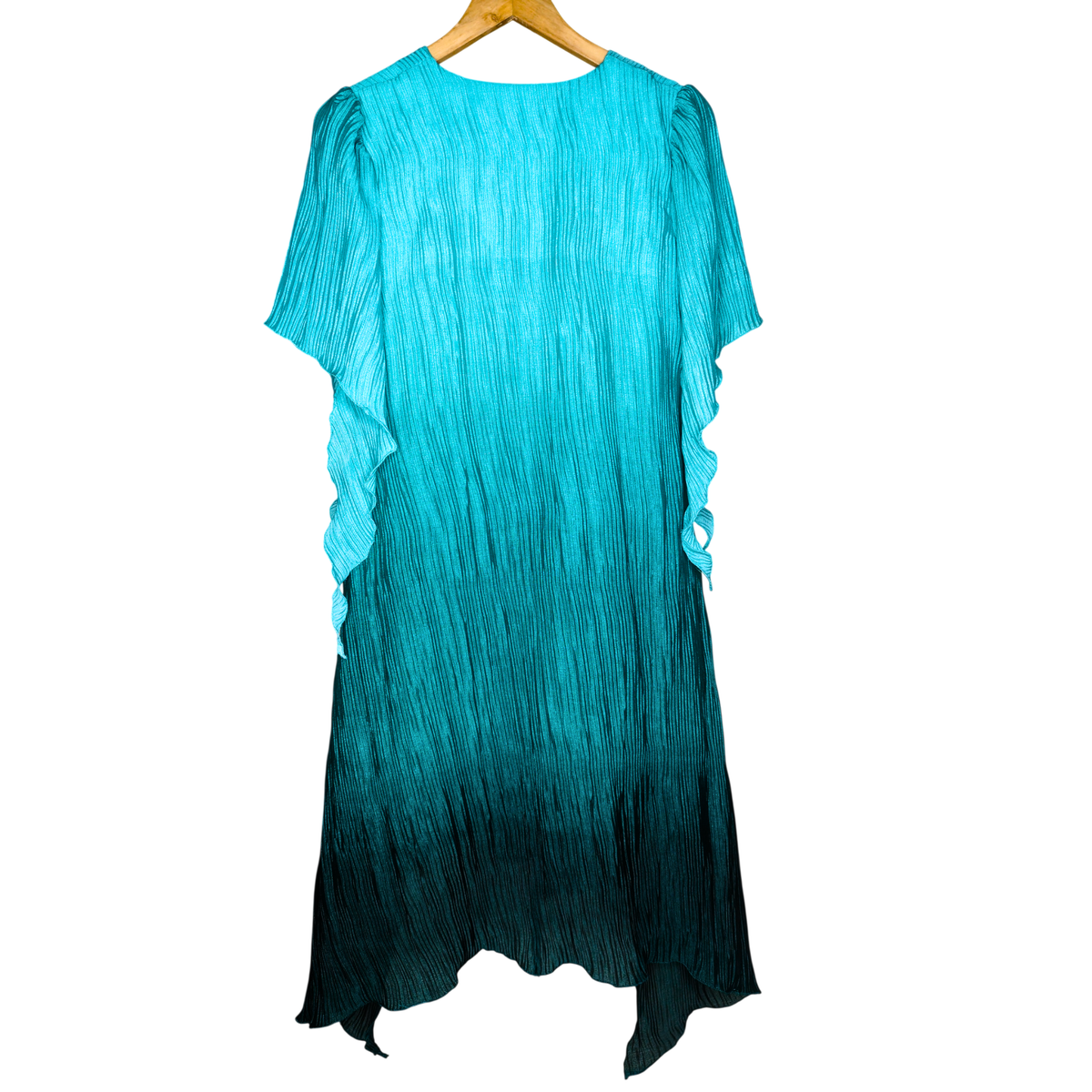 Women's Ombre Pleated Midi Aqua Blue Dress