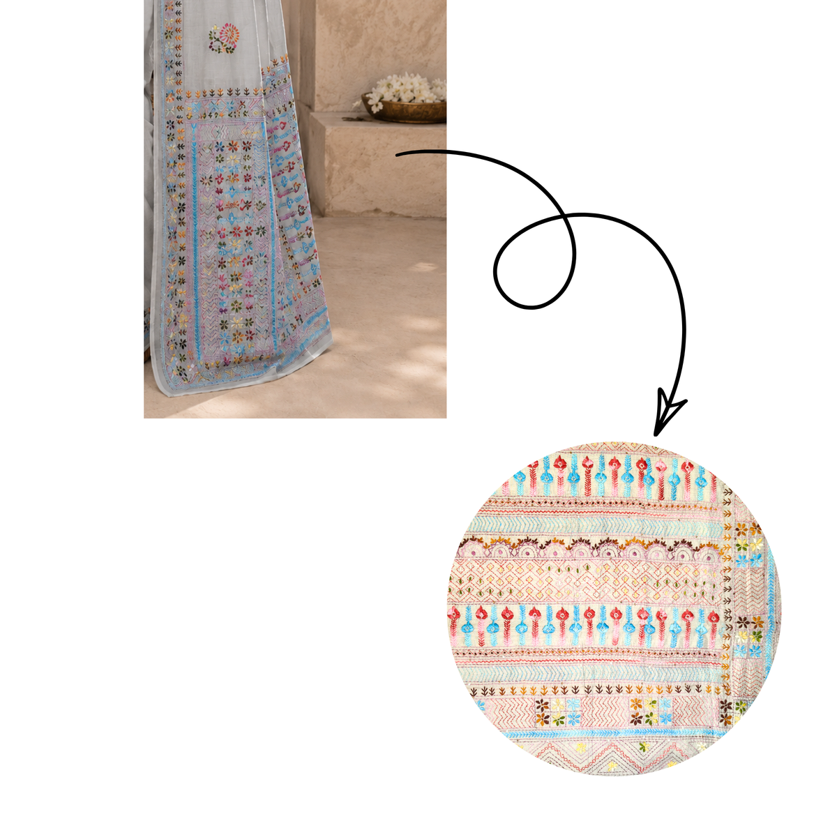 Iwishh Hand-Embroidered Chanderi Light Grey Saree