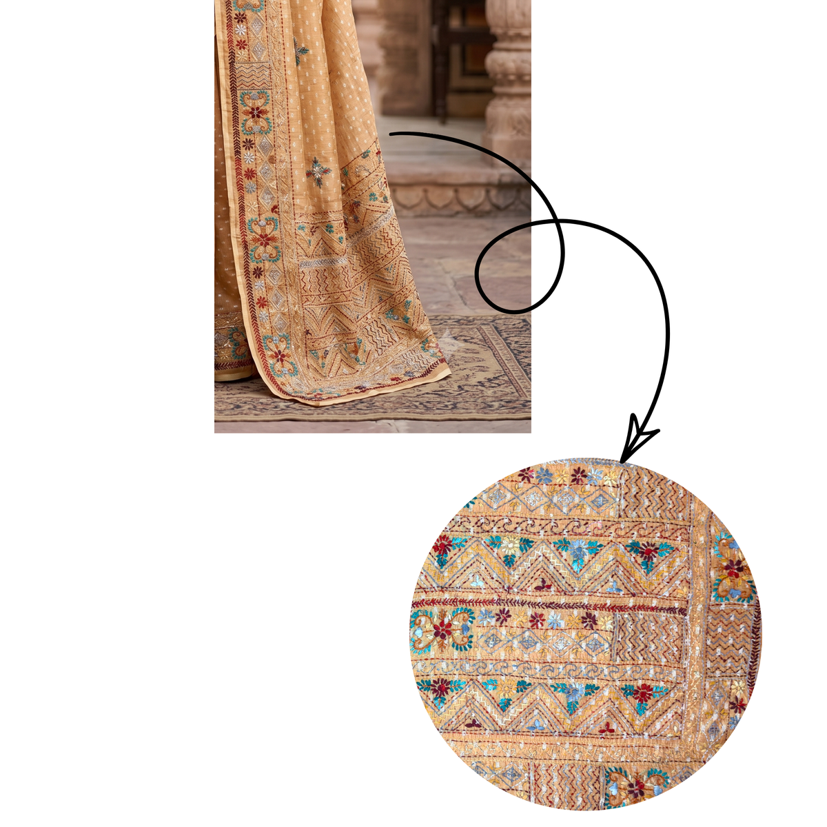 Champagne Gold Embroidered Saree with Geometric Handworked Pallu