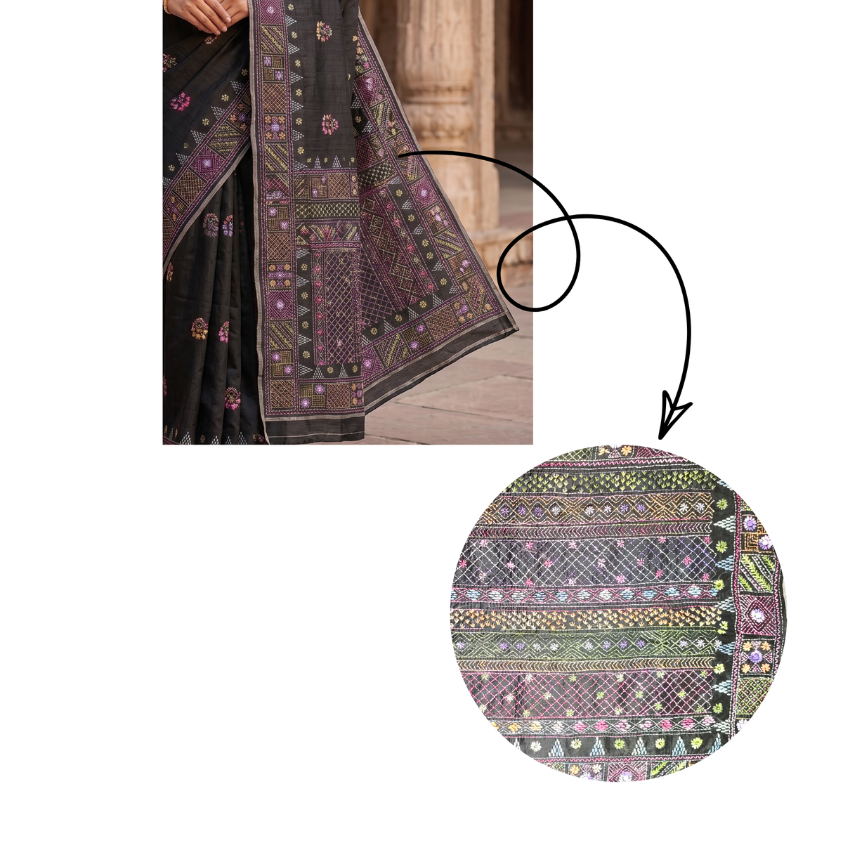 Iwishh Hand-Embroidered Chanderi Saree