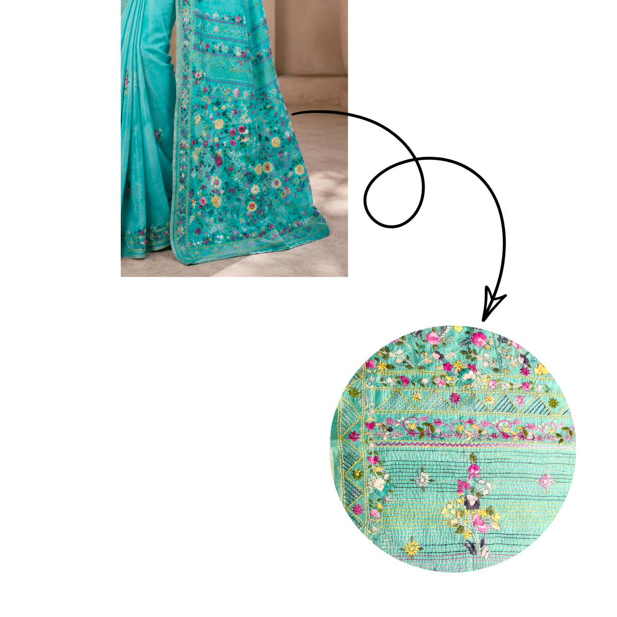 Hand-Embroidered Chanderi Blue Saree