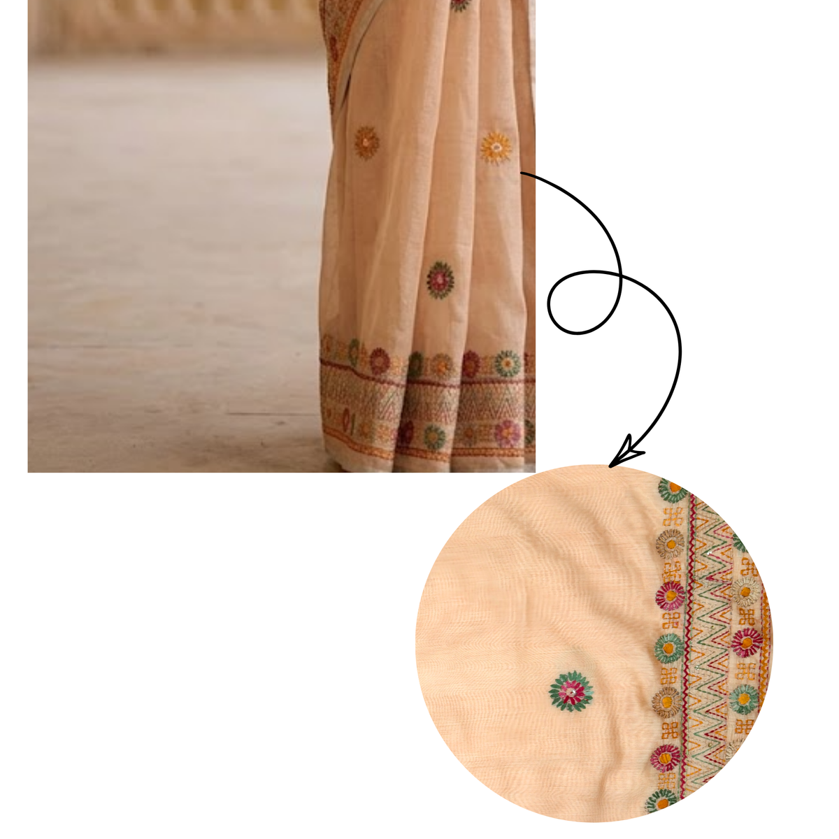 Iwishh Hand-Embroidered Chanderi Saree