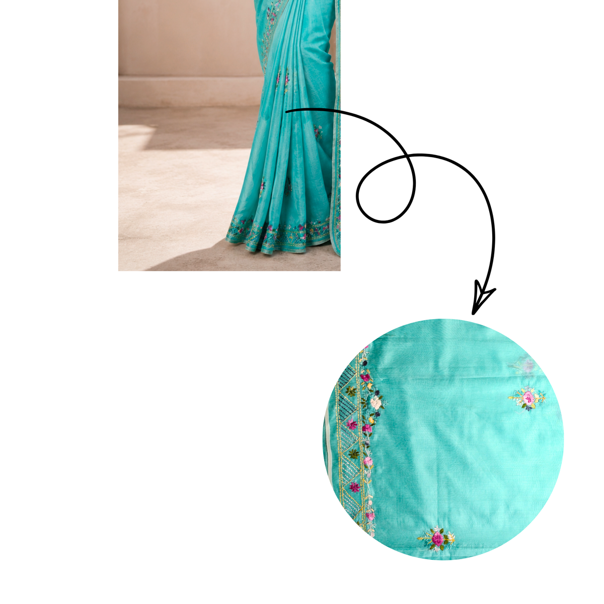 Hand-Embroidered Chanderi Blue Saree