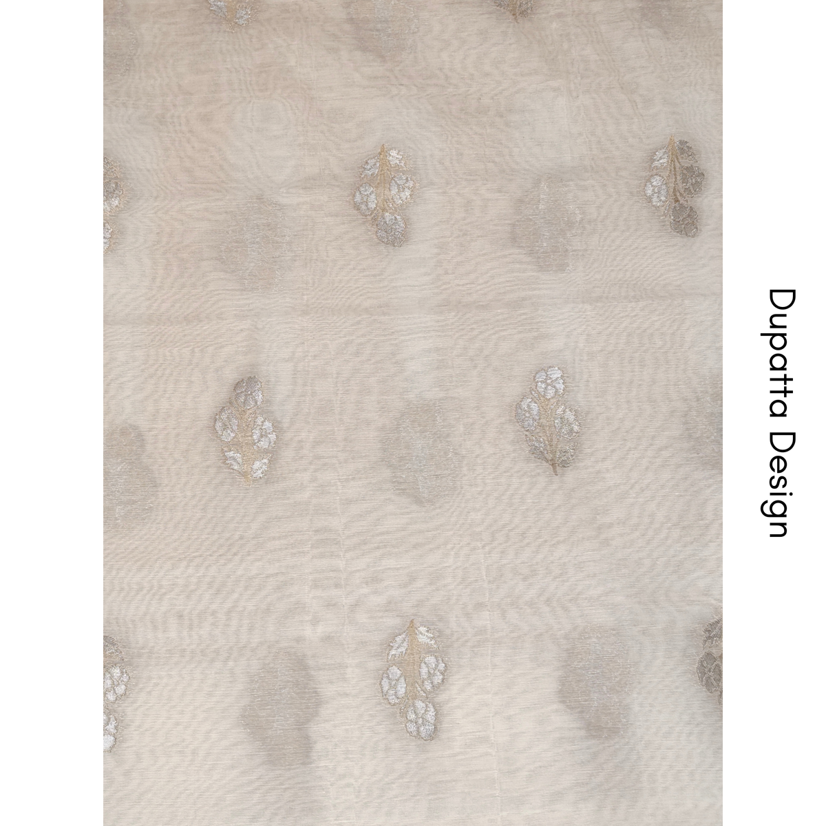 Premium White Dhaka Cotton Unstitched Suit Material with Silver & Gold Buti and Designer Woven Dupatta