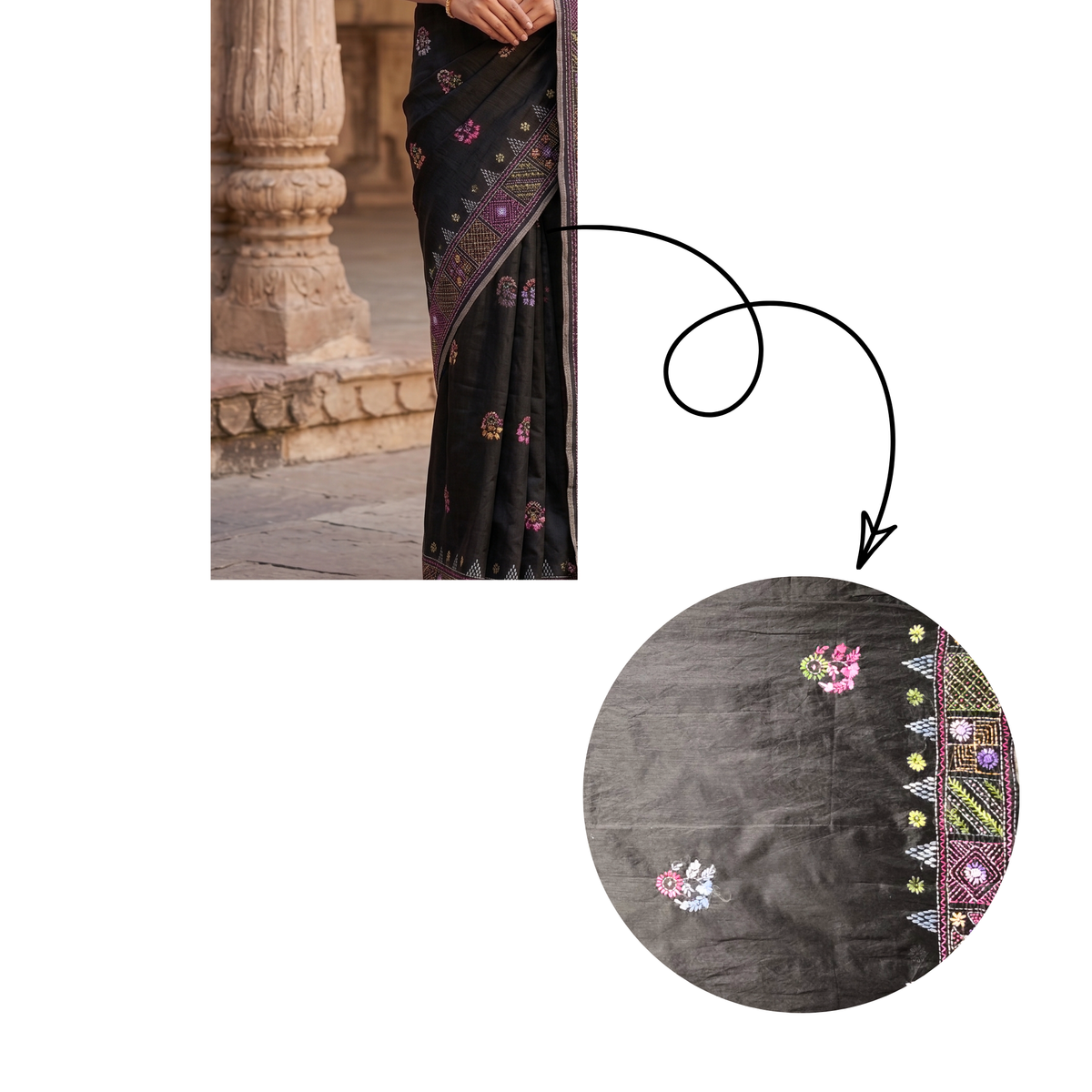 Iwishh Hand-Embroidered Chanderi Saree