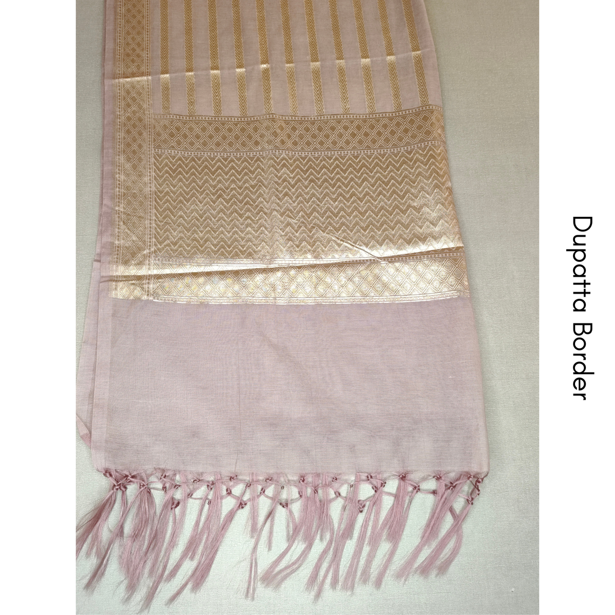Premium Dhaka Cotton Unstitched Suit Material with Geometric Woven Design & Zari Border Dupatta & Pant