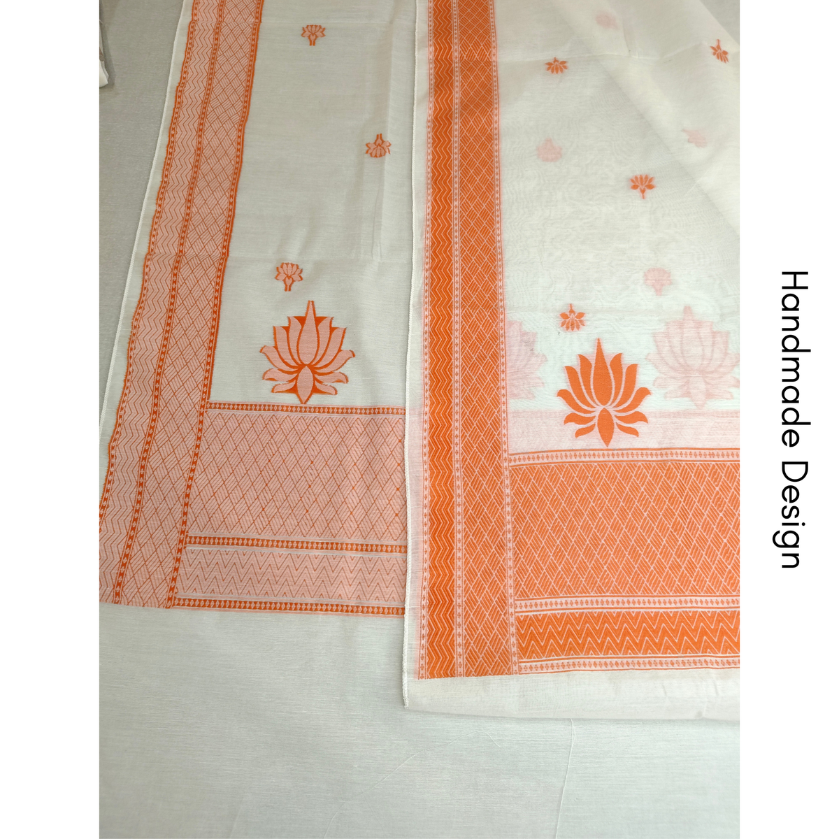 Premium Dhaka Cotton Unstitched Suit Material with Lotus Woven Design & Matching Dupatta